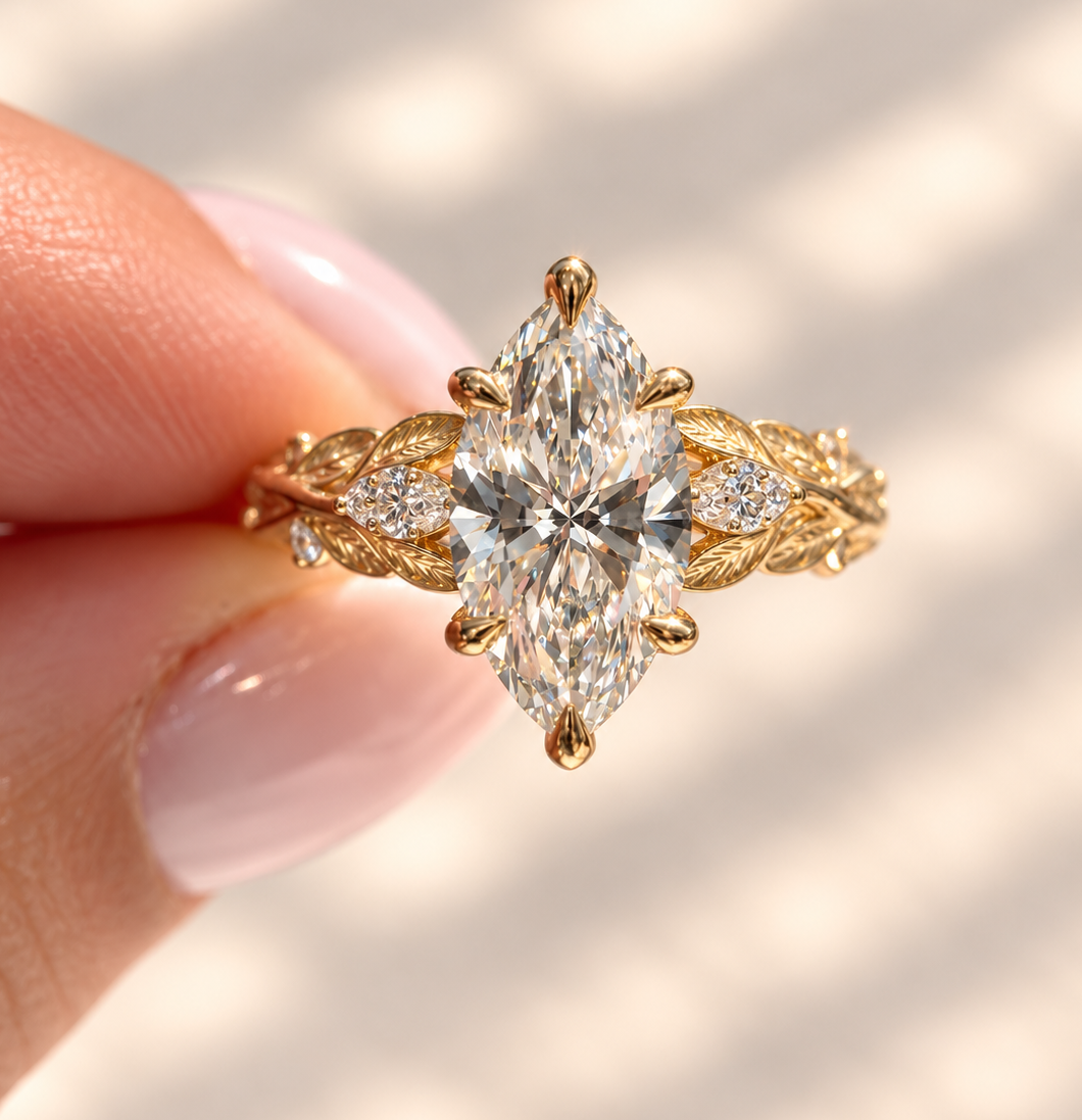 2.25 Marquise Cut Nature Inspired Diamond Engagement Ring